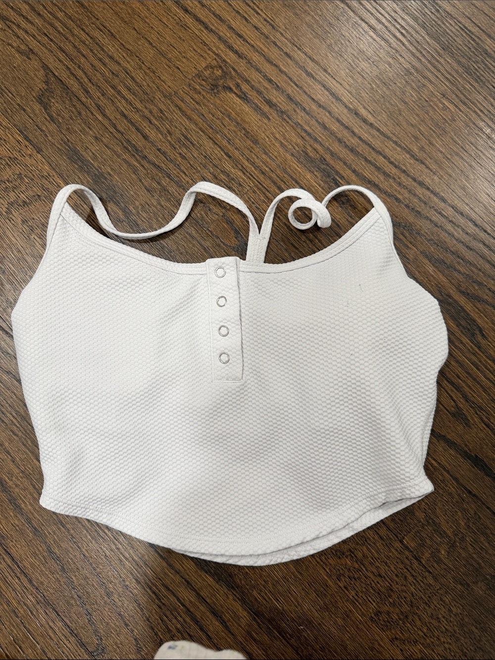 White Textured Snap-Front Cropped Cami Top with inserts